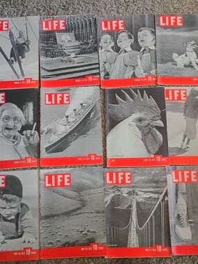 12 Life Magazine Vintage Black & Red Cover Collection 1937